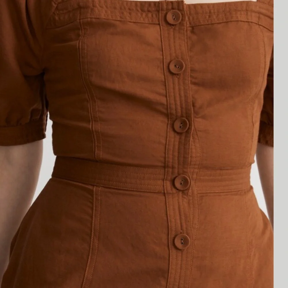 Madewell Tan Button-Up Dress- LINEN - Picture 3 of 6